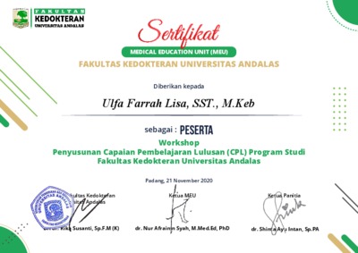 Sertifikat Peserta Workshop CPL Ulfa Farrah Lisa Document